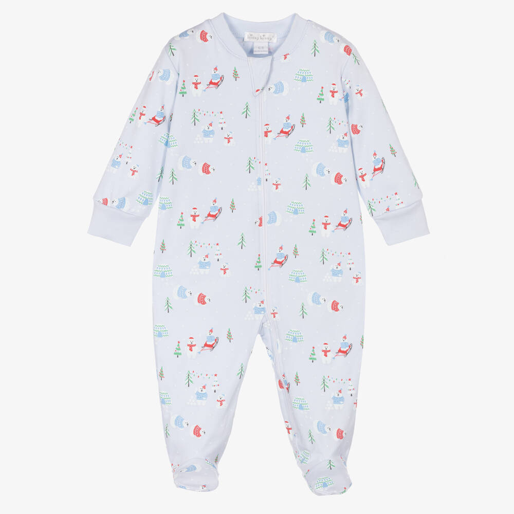 Kissy Kissy-Pale Blue Pima Cotton Babygrow | Childrensalon Outlet