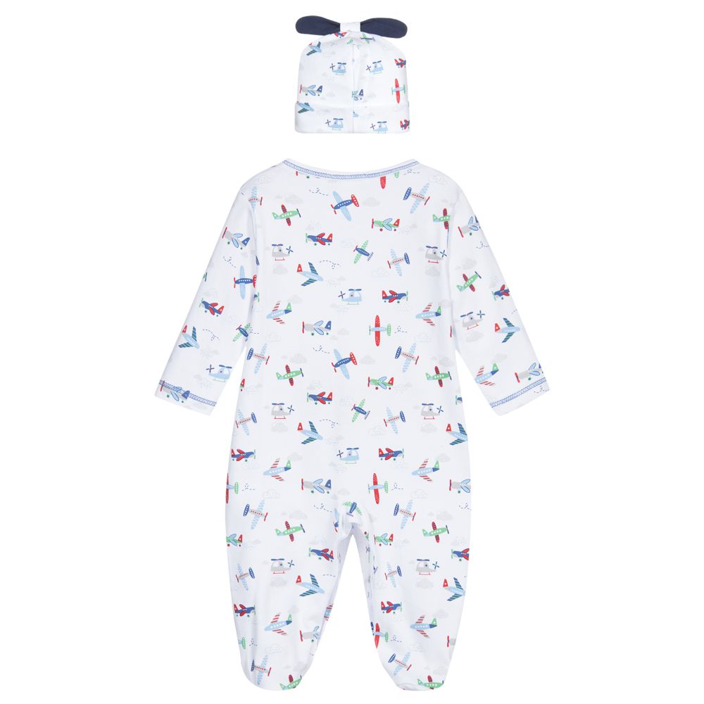 Kissy Kissy-طقم بيبي غرو وقبعة قطن بيما لون أبيض بطبعة ملونة للمواليد | Childrensalon Outlet