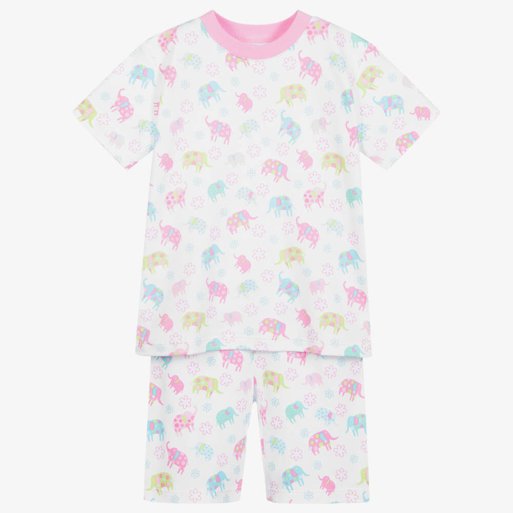 Kissy Kissy-بيجاما شورت قطن بيما لون أبيض وزهري للبنات | Childrensalon Outlet