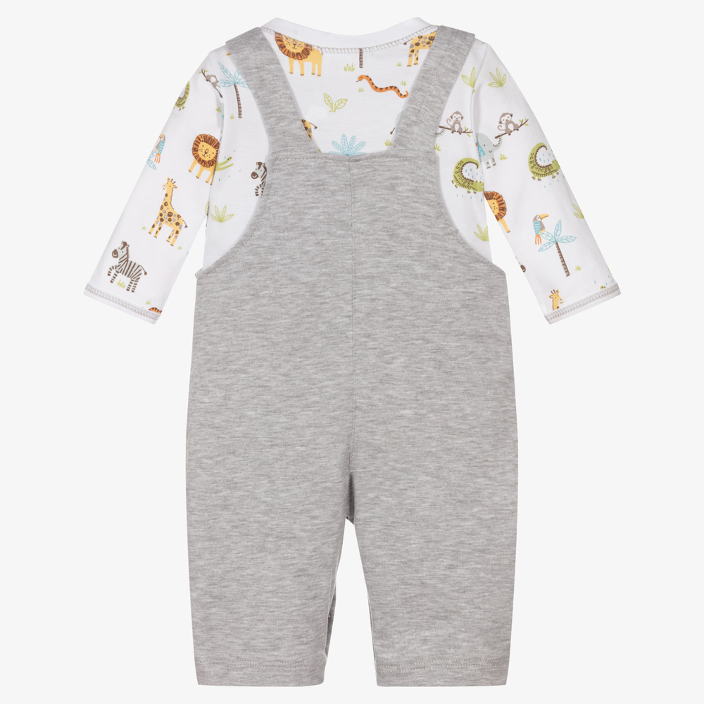 Kissy Kissy-طقم دانغريز قطن بيما لون رمادي وأبيض للمواليد | Childrensalon Outlet