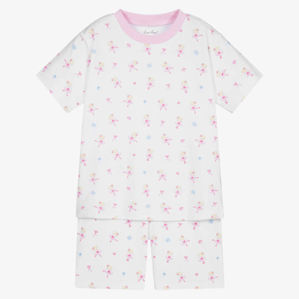 Kissy Kissy-بيجاما شورت قطن بيما لون أبيض وزهري للبنات | Childrensalon Outlet