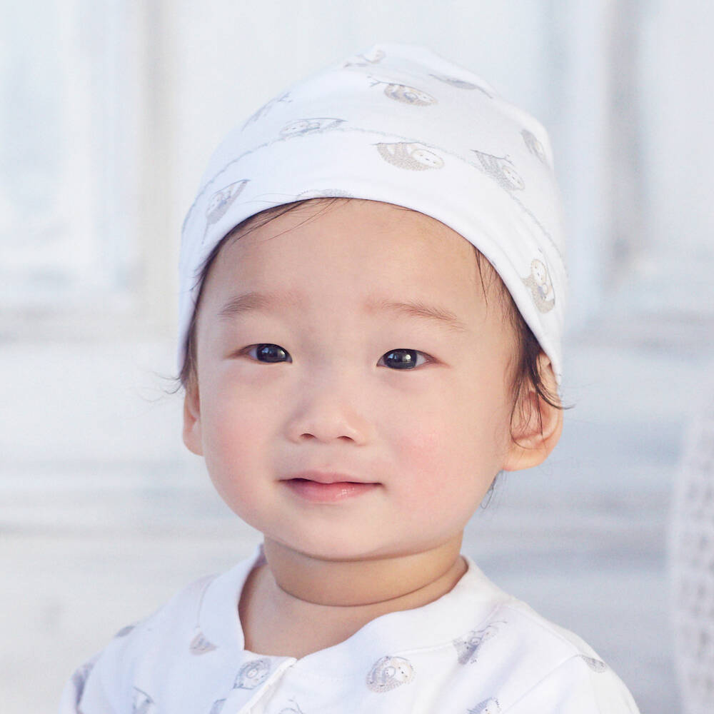 Kissy Kissy-قبعة قطن بيما لون أبيض ورمادي للأطفال | Childrensalon Outlet