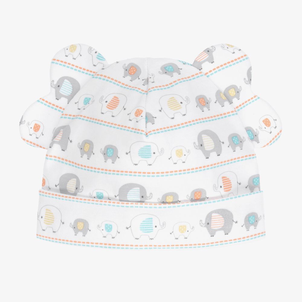 Kissy Kissy - Bonnet blanche en coton Pima Éléphant | Childrensalon