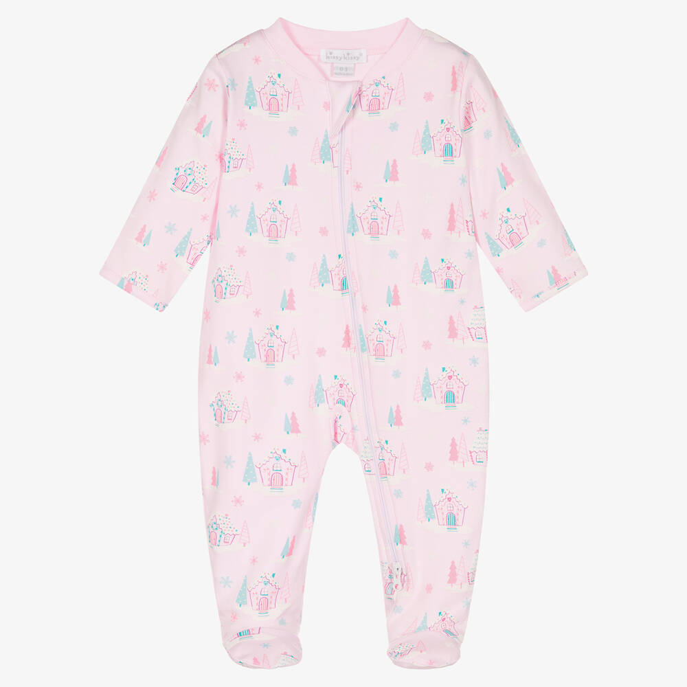 Kissy Kissy - Pink Cotton Gingerbread Cottages Babygrow | Childrensalon