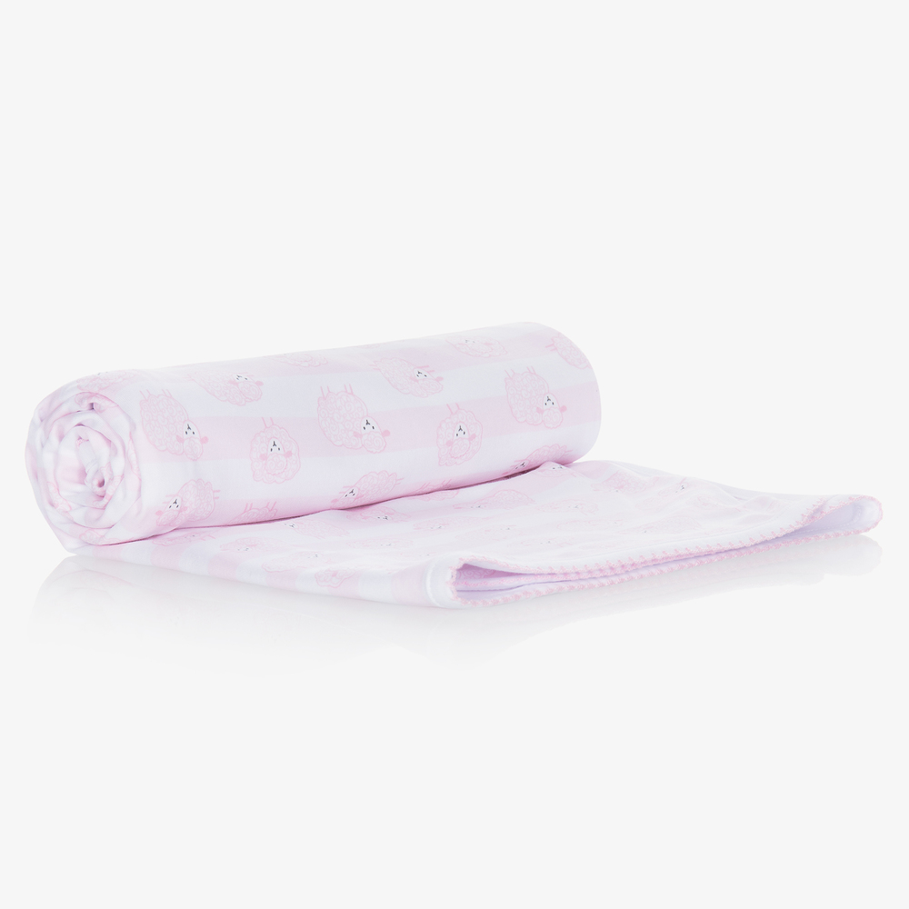 Kissy Kissy-Pink Lambs Cotton Blanket (73cm) | Childrensalon Outlet