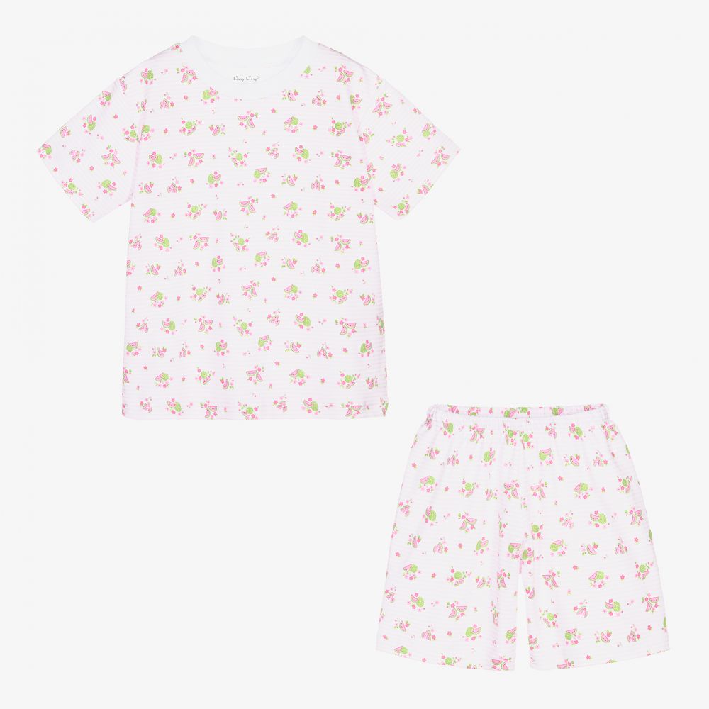 كيسي كيسي-بيجاما شورت قطن بيما جيرسي لون زهري وأبيض للبنات | Childrensalon Outlet
