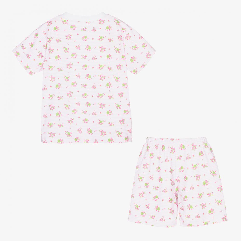 كيسي كيسي-بيجاما شورت قطن بيما جيرسي لون زهري وأبيض للبنات | Childrensalon Outlet