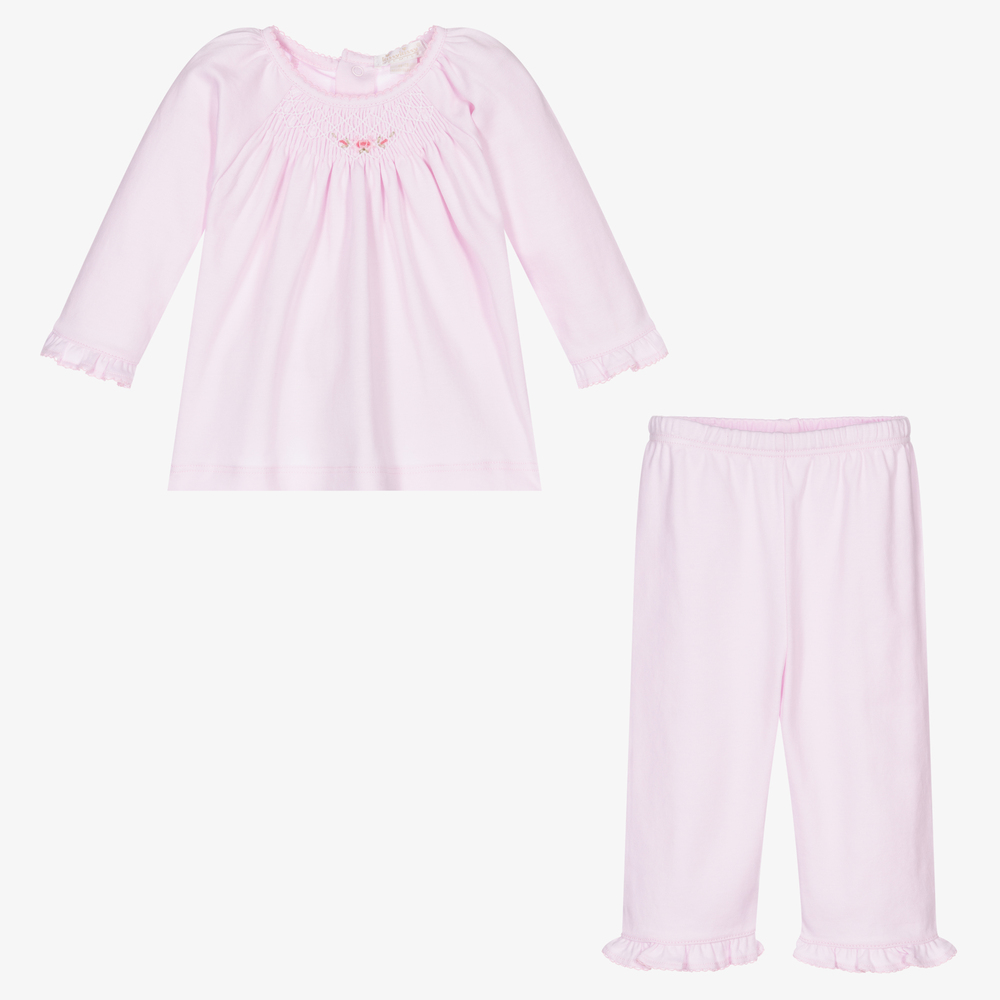 كيسي كيسي-طقم بنطلون قطن بيما جيرسي لون زهري للمولودات | Childrensalon Outlet