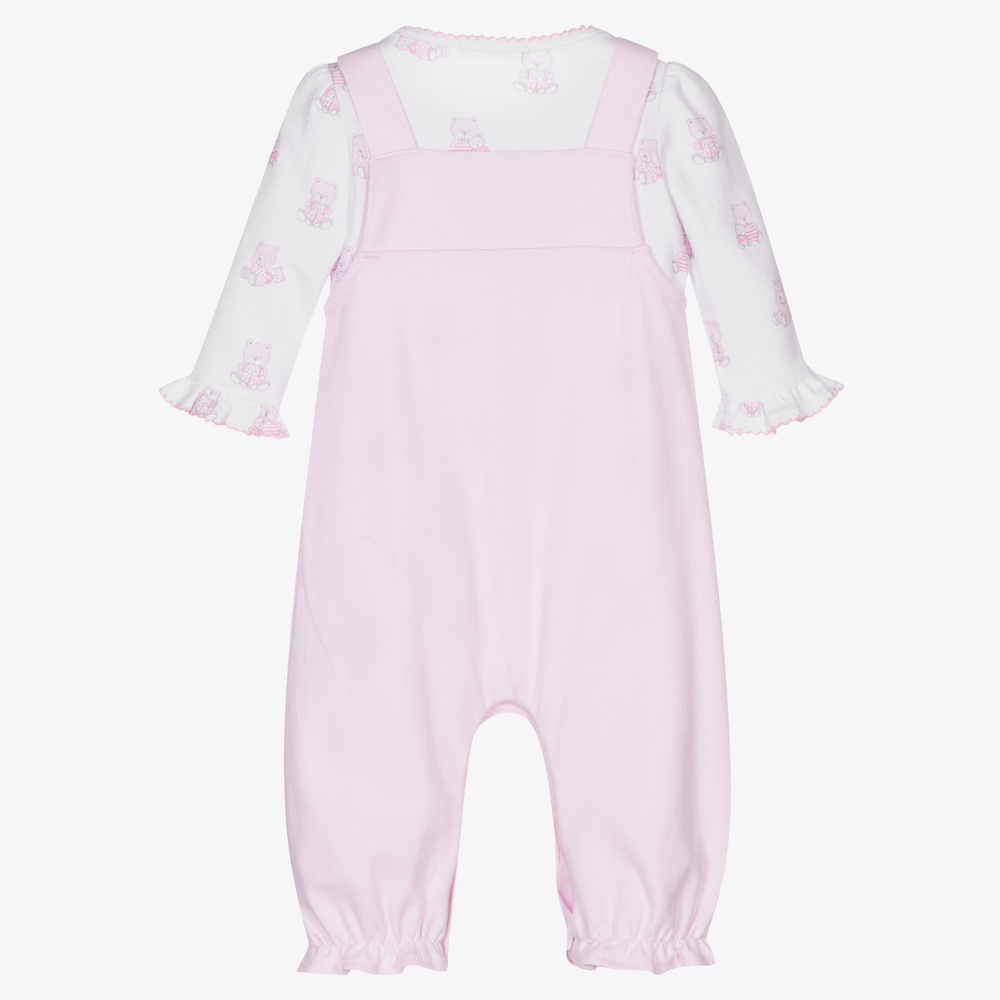 Kissy Kissy-Pink & White Teddy Dungarees Set | Childrensalon Outlet