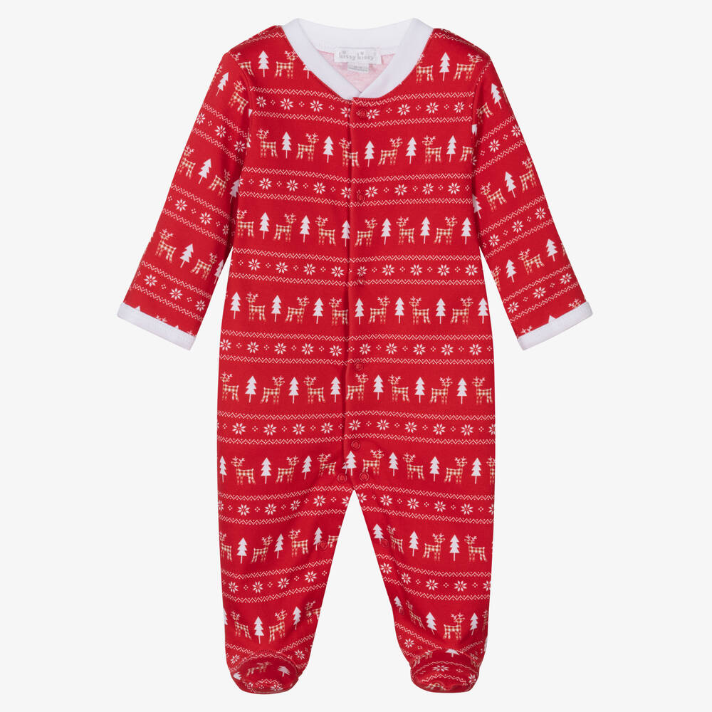 Kissy Kissy - Red Reindeer Checks Pima Cotton Babygrow | Childrensalon