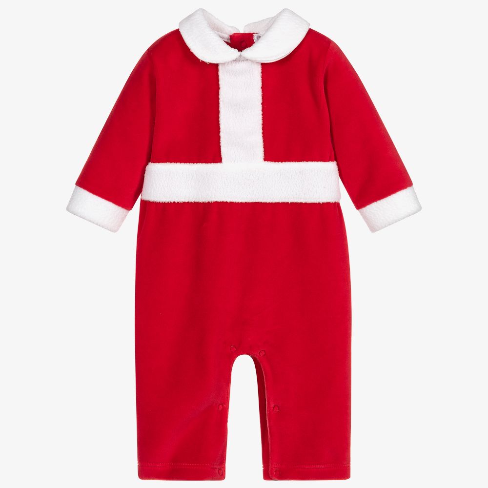 Kissy Kissy - Red Santa Velour Babygrow | Childrensalon