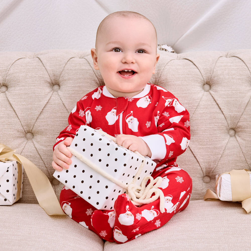 Kissy Kissy-Red Smiling Santas Pima Cotton Babygrow | Childrensalon Outlet