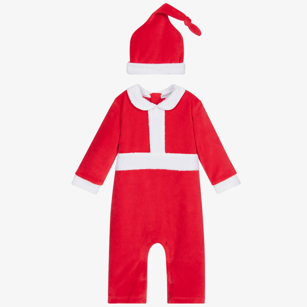 Kissy Kissy-Red Velour Santa Babygrow & Hat Set | Childrensalon Outlet