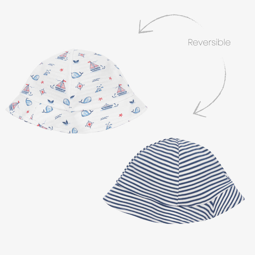 Kissy Kissy - Reversible Sail N Whale Pima Cotton Sun Hat | Childrensalon