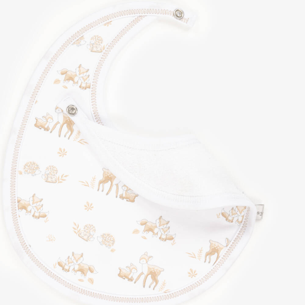Kissy Kissy-White & Beige Forest Fanfare Bib | Childrensalon Outlet