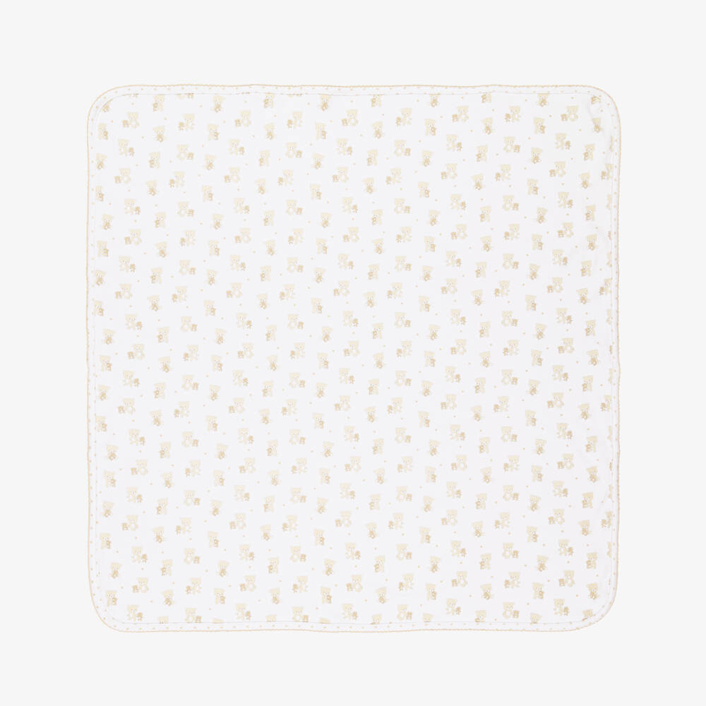Kissy Kissy-White & Beige Reversible Teddy Bear Love Blanket | Childrensalon Outlet