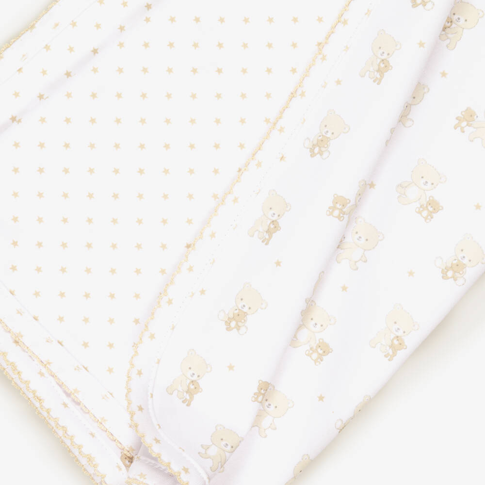 Kissy Kissy-White & Beige Reversible Teddy Bear Love Blanket | Childrensalon Outlet