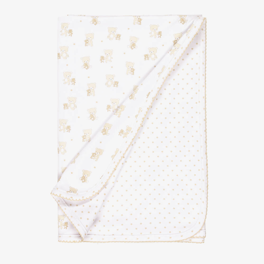 Kissy Kissy-White & Beige Reversible Teddy Bear Love Blanket | Childrensalon Outlet