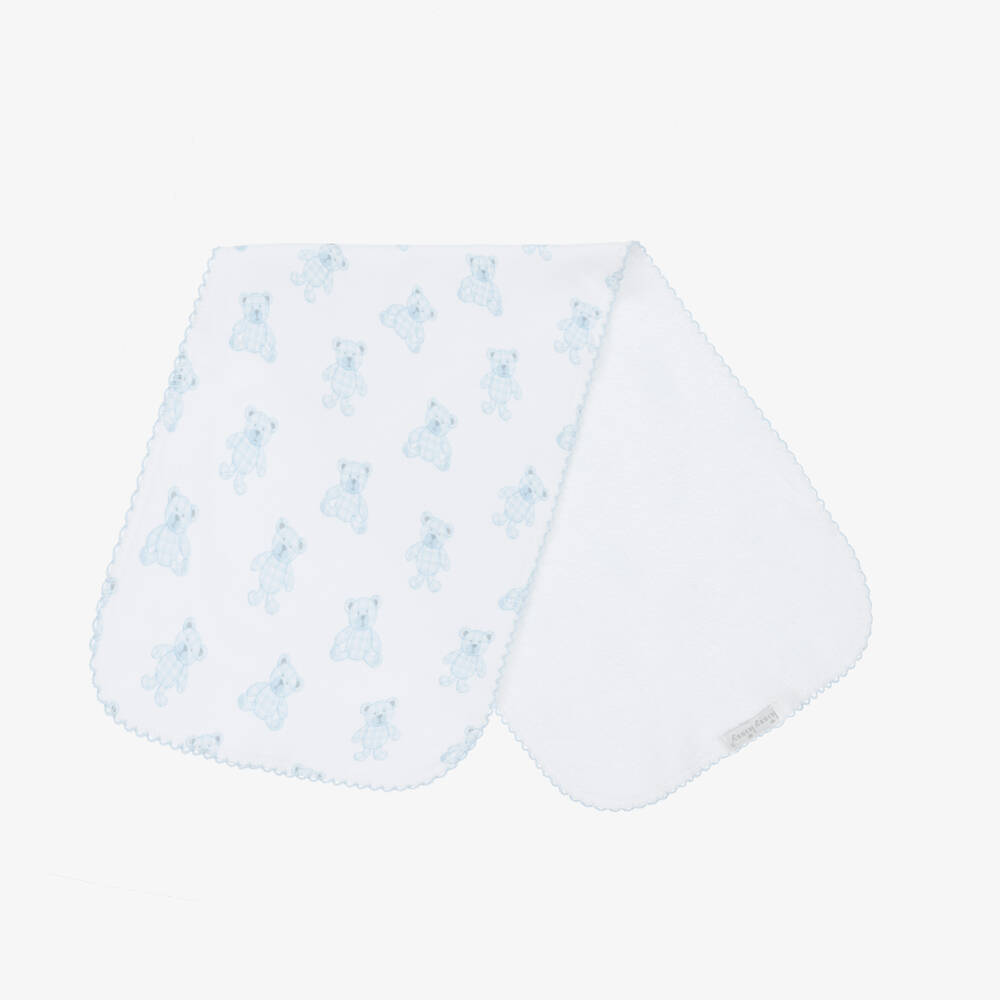 Kissy Kissy - White & Blue Beary Plaid Burp Cloth (47cm) | Childrensalon