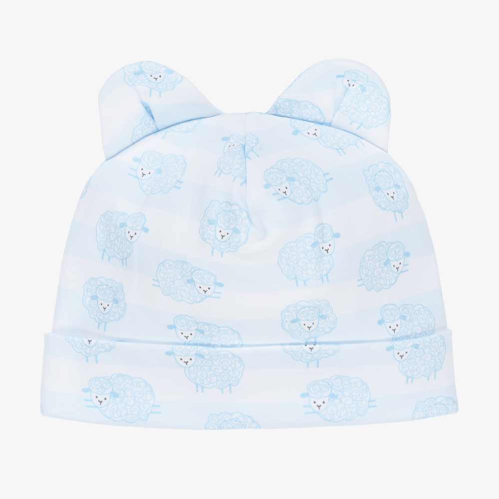 Kissy Kissy - Bonnet blanc et bleu Agneaux Bébé | Childrensalon