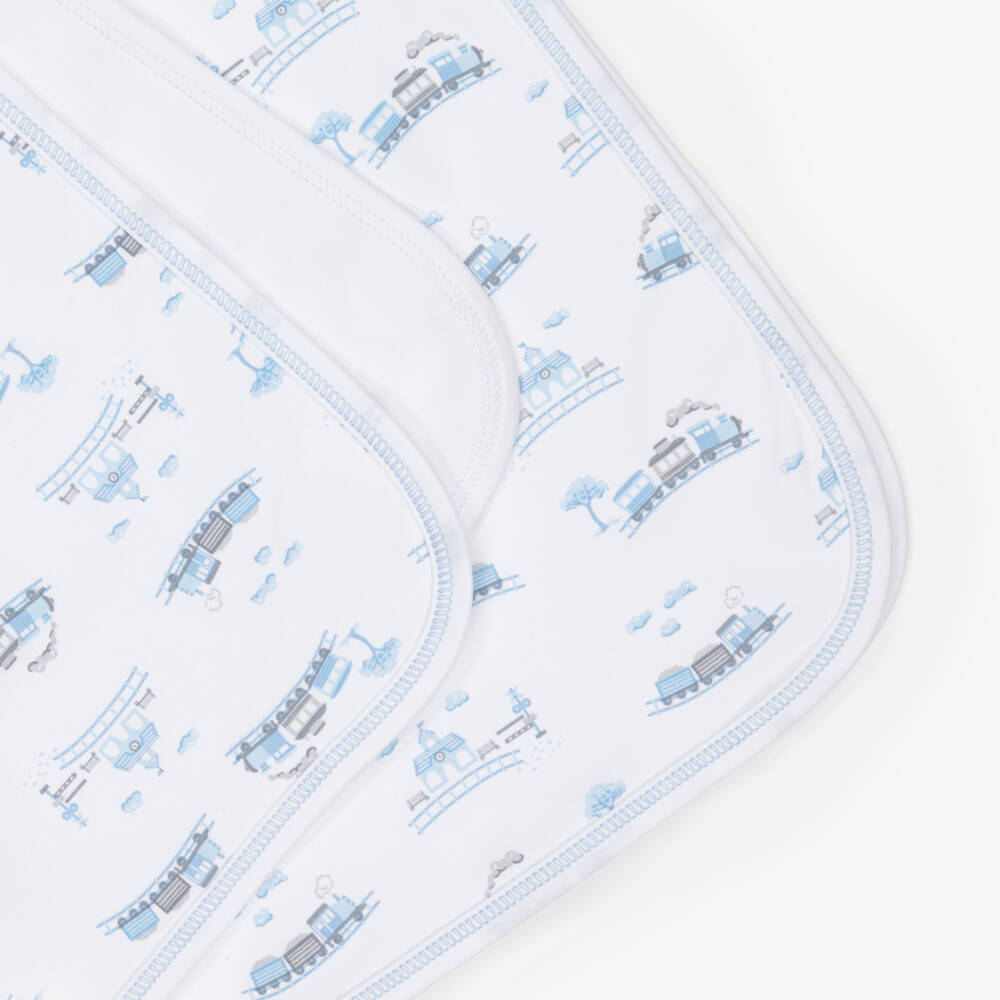 Kissy Kissy-White & Blue Pima Cotton Roundabout Railroad Blanket (73cm) | Childrensalon Outlet