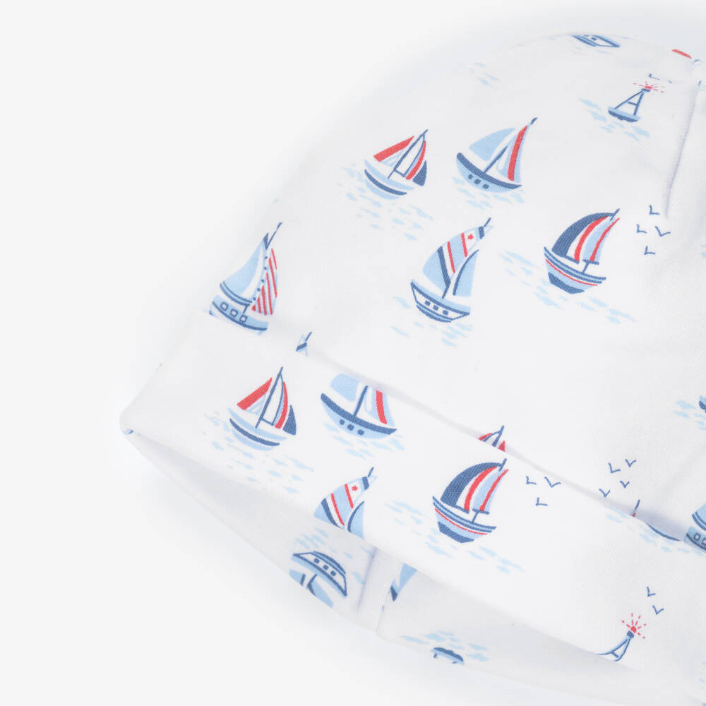 Kissy Kissy-White & Blue Regatta Print Pima Cotton Baby Hat | Childrensalon Outlet