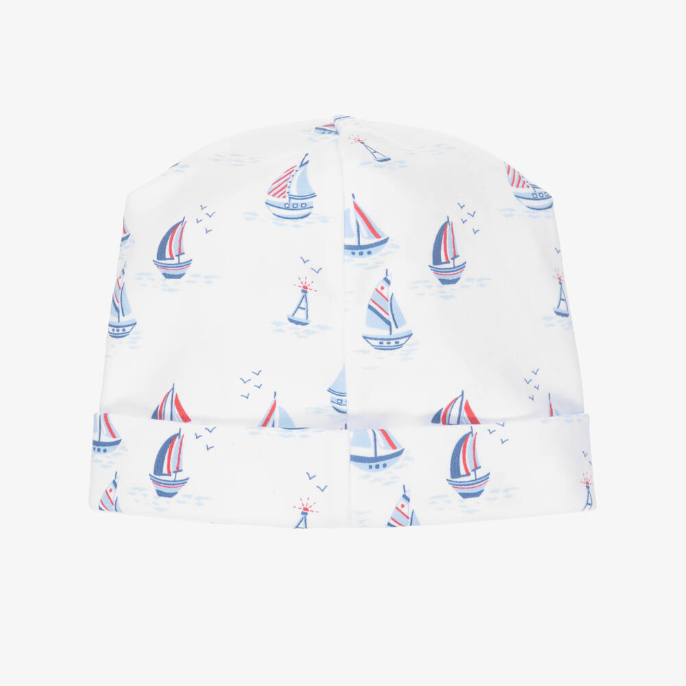 Kissy Kissy-White & Blue Regatta Print Pima Cotton Baby Hat | Childrensalon Outlet
