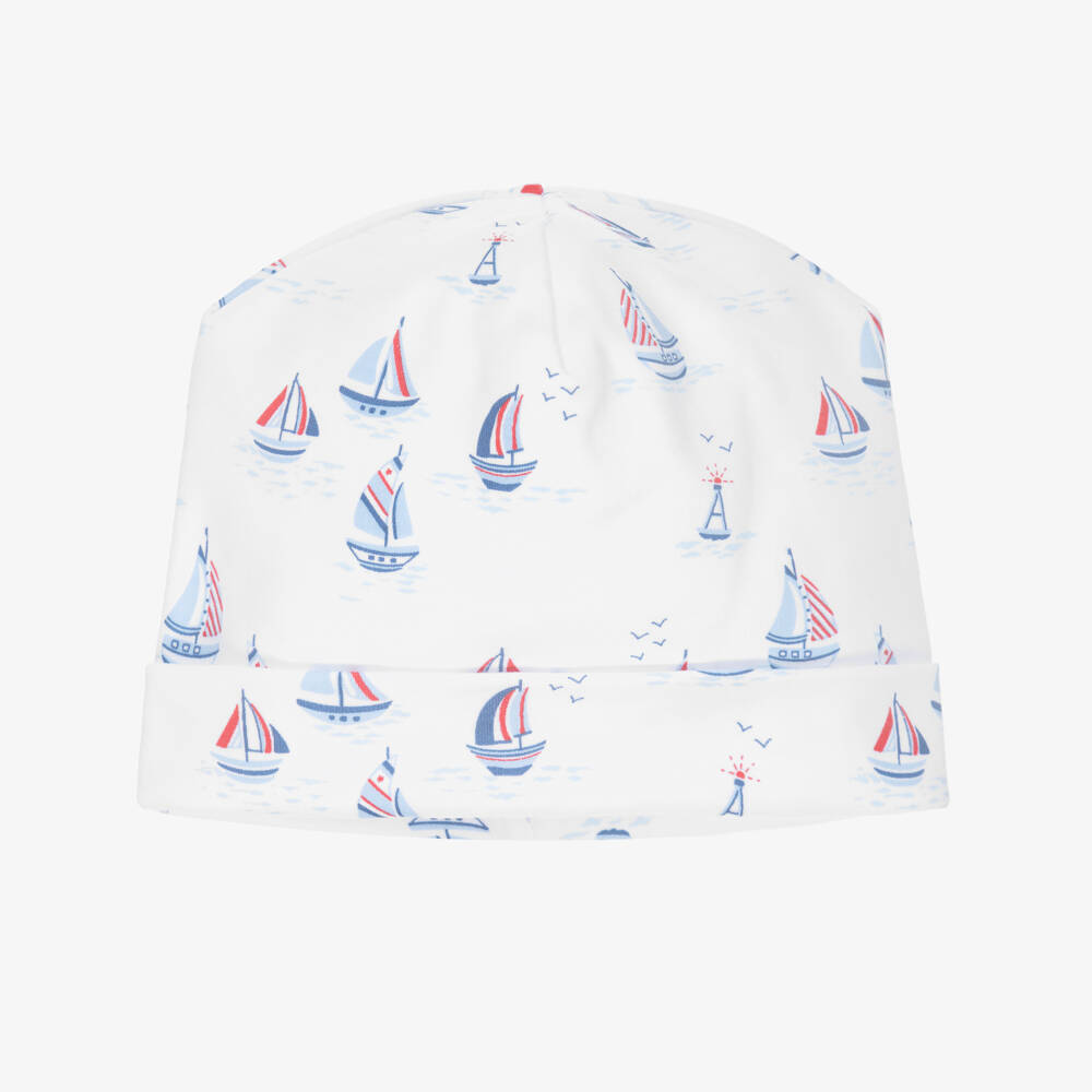 Kissy Kissy-White & Blue Regatta Print Pima Cotton Baby Hat | Childrensalon Outlet