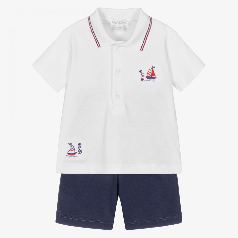 Kissy Kissy - White & Blue Sails Shorts Set | Childrensalon