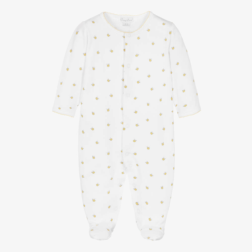 Kissy Kissy-White Buzzing Bees Pima Cotton Babygrow | Childrensalon Outlet