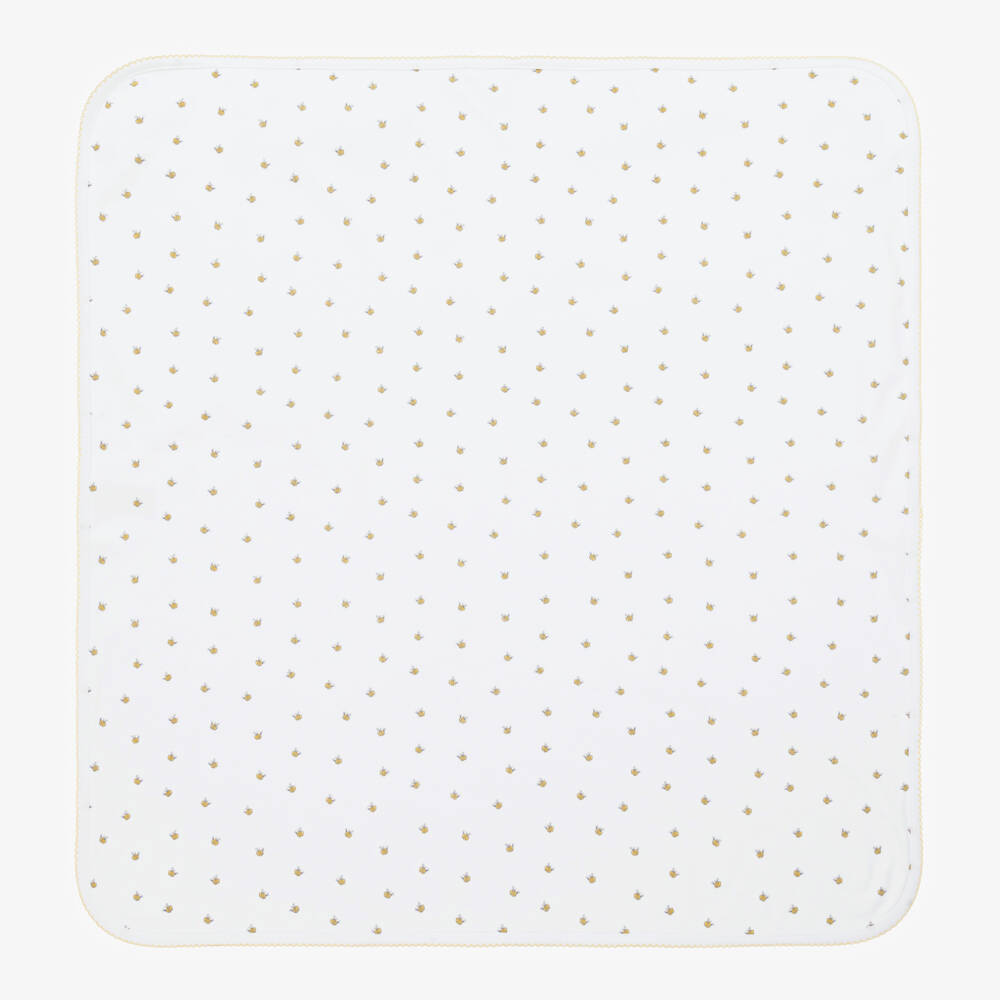 Kissy Kissy-White Buzzing Bees Pima Cotton Blanket (74cm) | Childrensalon Outlet
