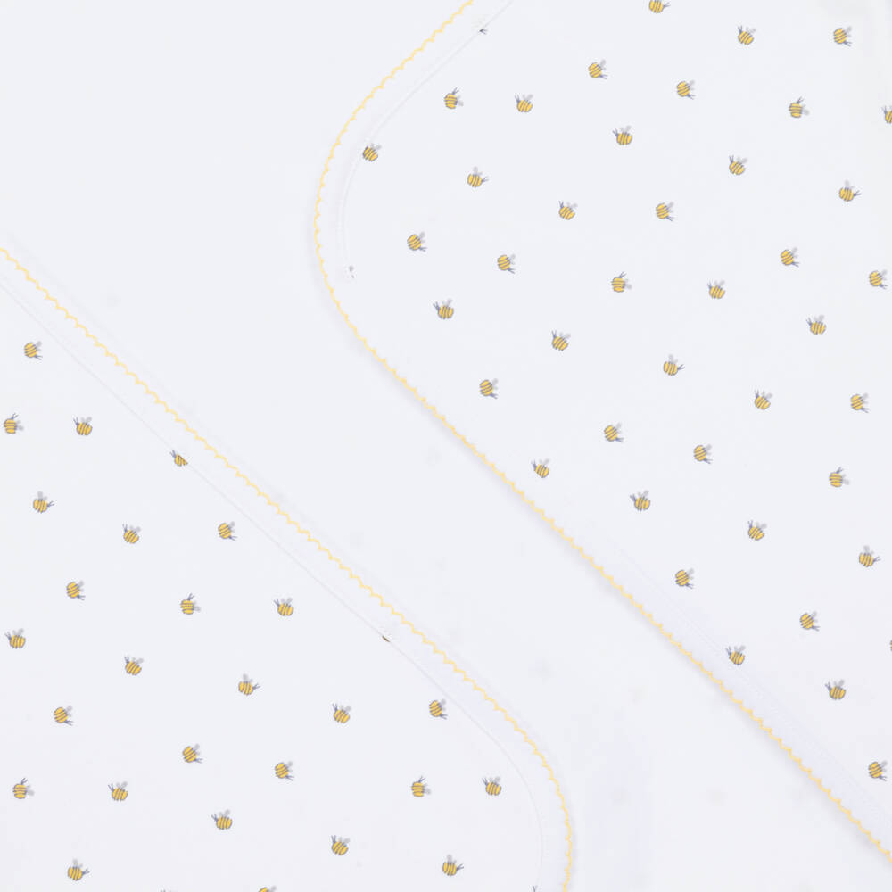 Kissy Kissy-White Buzzing Bees Pima Cotton Blanket (74cm) | Childrensalon Outlet