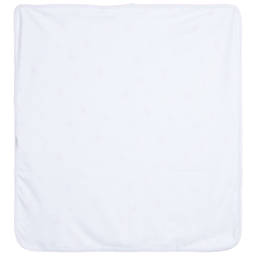 كيسي كيسي-بطانية قطن بيما لون أبيض وزهري للمولودات (74سم) | Childrensalon Outlet