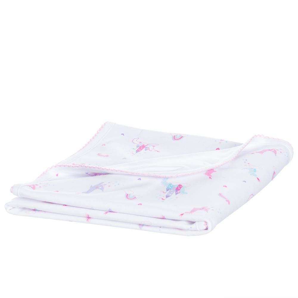 كيسي كيسي-بطانية قطن بيما لون أبيض وزهري للمولودات (74سم) | Childrensalon Outlet