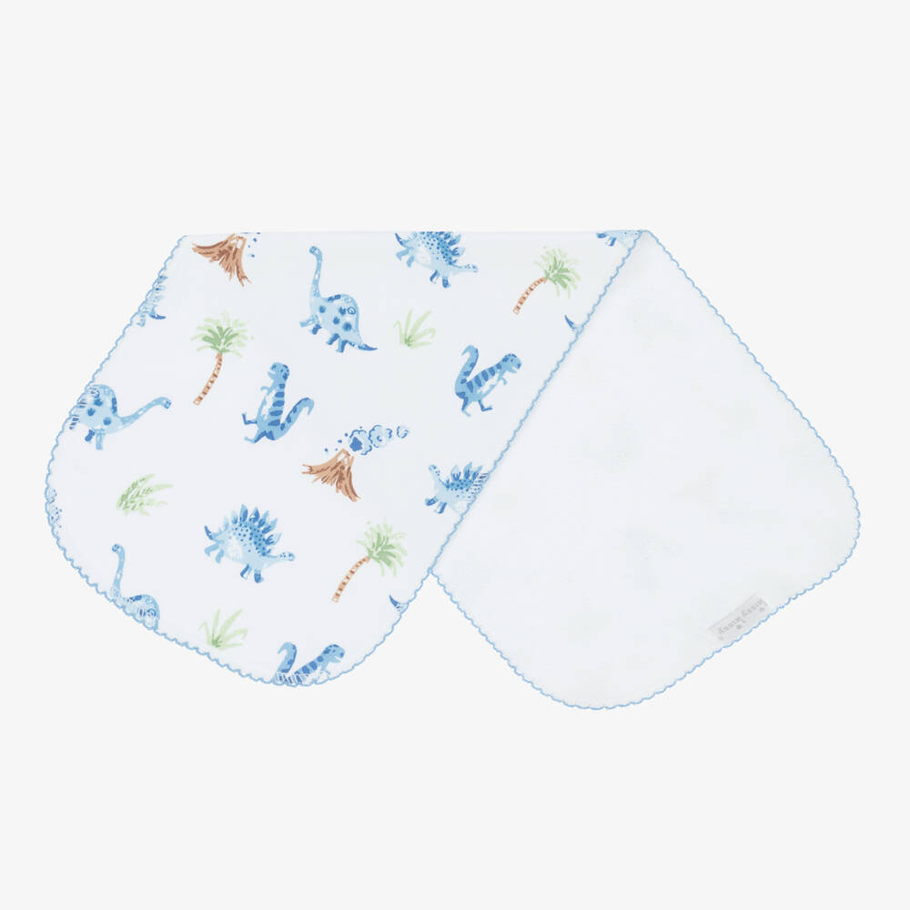 Kissy Kissy - White Cotton Dino Territory Burp Cloth (48cm) | Childrensalon