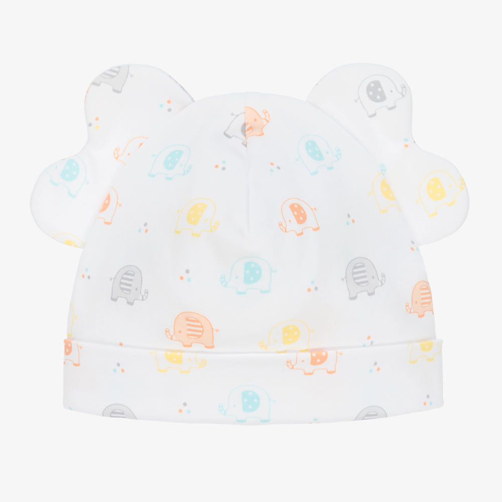 Kissy Kissy - White Cotton Elephant Baby Hat | Childrensalon