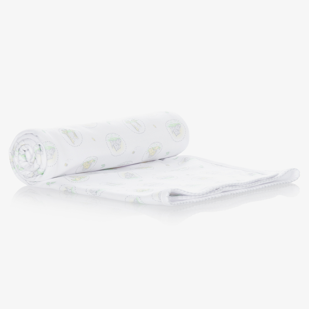 Kissy Kissy-White Cotton Kins Blanket (73cm) | Childrensalon Outlet
