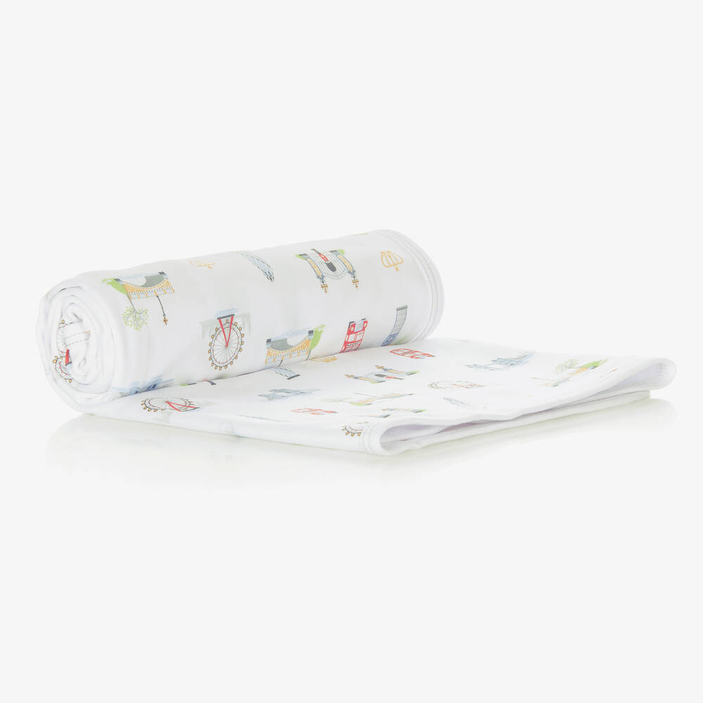 Kissy Kissy-White Cotton London Getaway Blanket (72cm) | Childrensalon Outlet