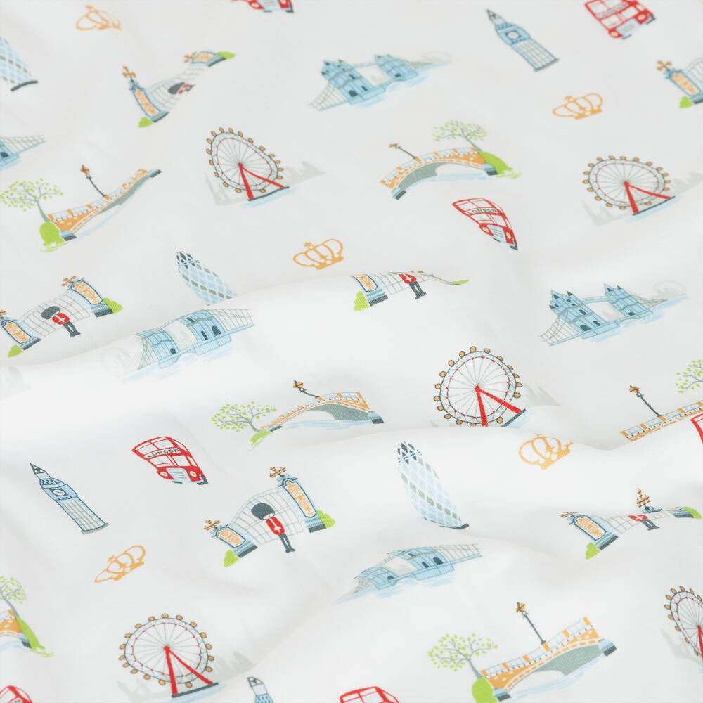 Kissy Kissy-White Cotton London Getaway Blanket (72cm) | Childrensalon Outlet