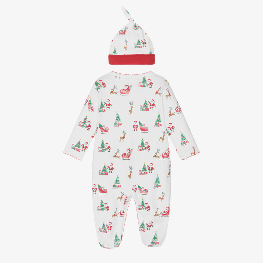 Kissy Kissy-White Cotton Santa's Sleigh Babygrow Set | Childrensalon Outlet