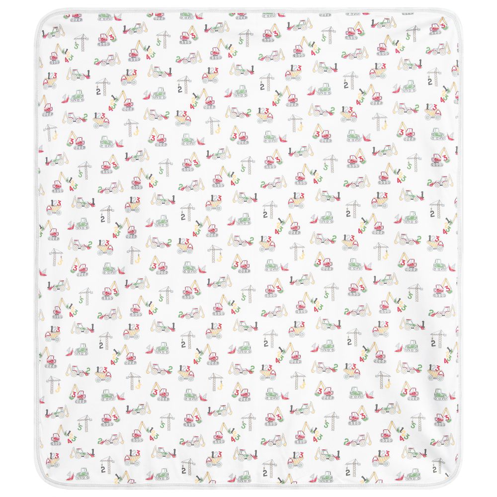 Kissy Kissy-Белый плед с экскаваторами (74 см) | Childrensalon Outlet