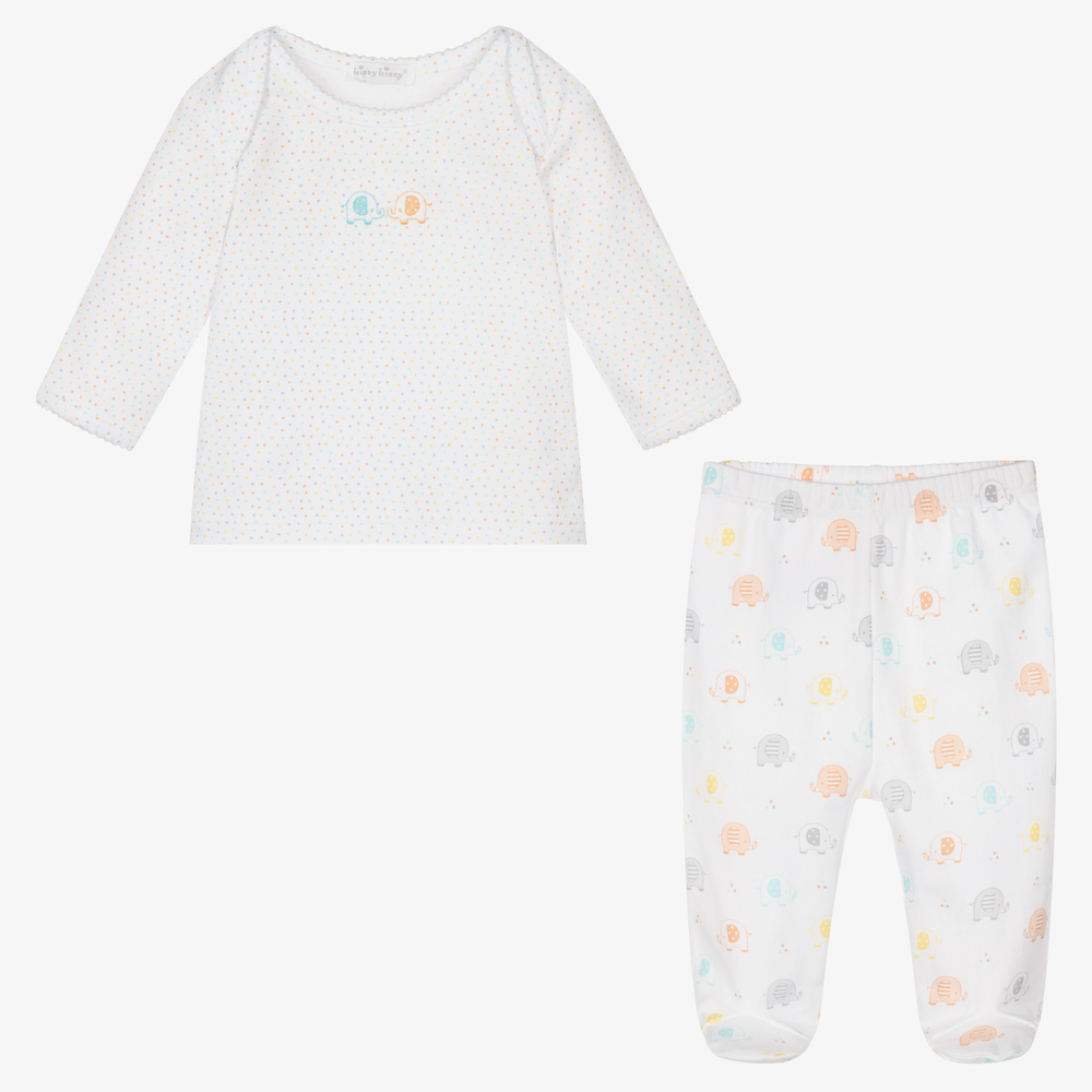 Kissy Kissy-White Elephant 2 Piece Babygrow | Childrensalon Outlet