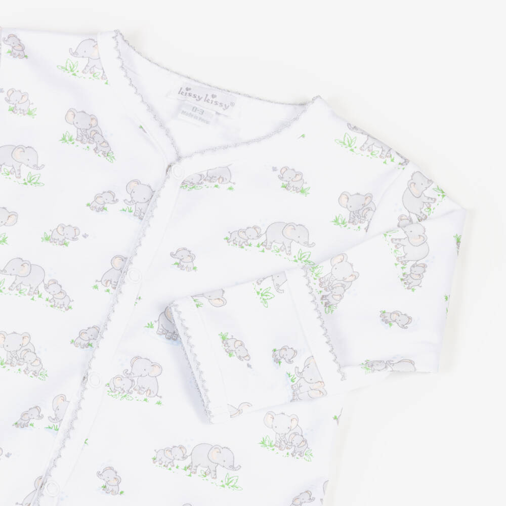 Kissy Kissy-White Elephant Print Cotton Babygrow | Childrensalon Outlet