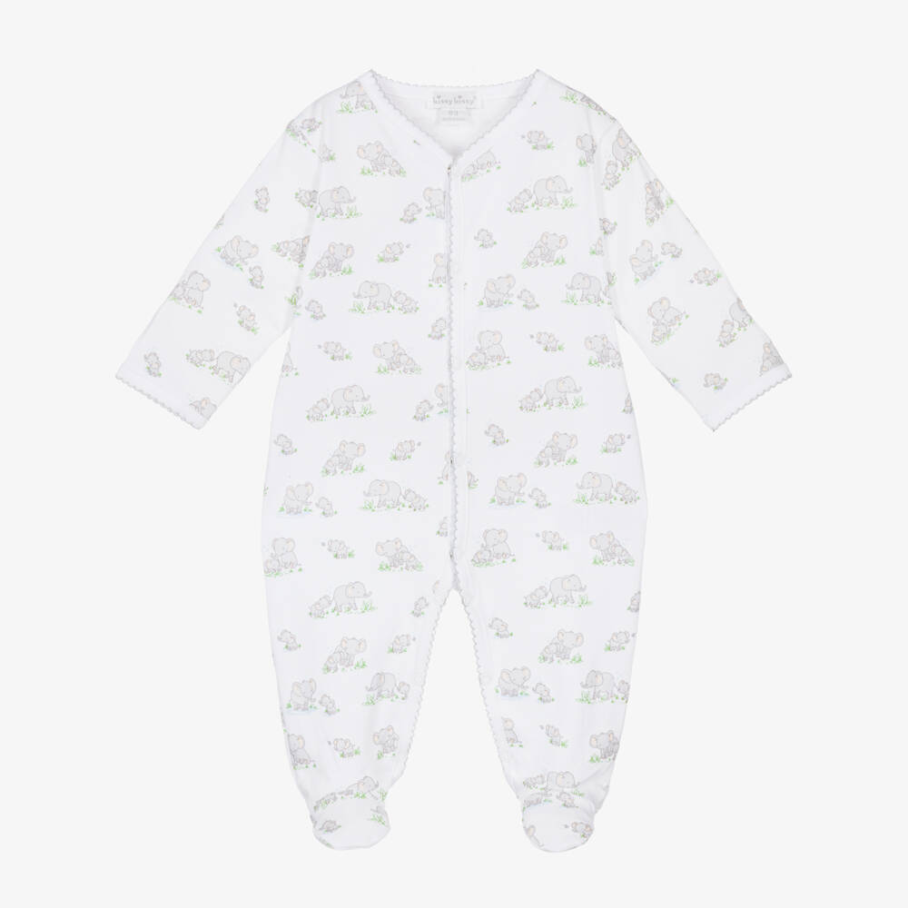 Kissy Kissy-White Elephant Print Cotton Babygrow | Childrensalon Outlet