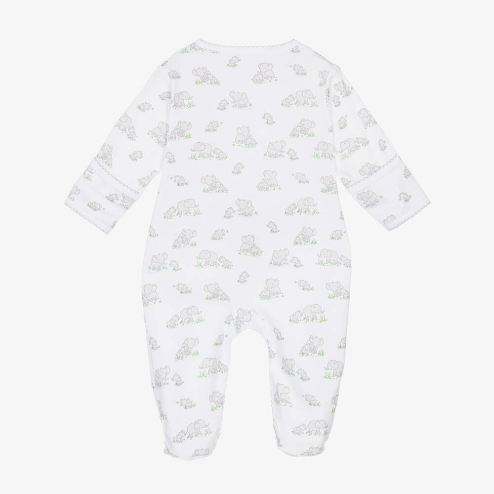 Kissy Kissy-White Elephant Print Cotton Babygrow | Childrensalon Outlet