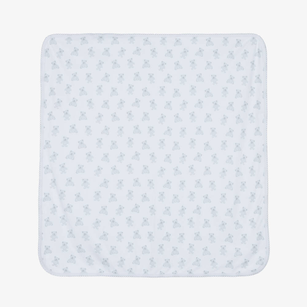 Kissy Kissy - White & Grey Beary Plaid Baby Blanket (72cm) | Childrensalon