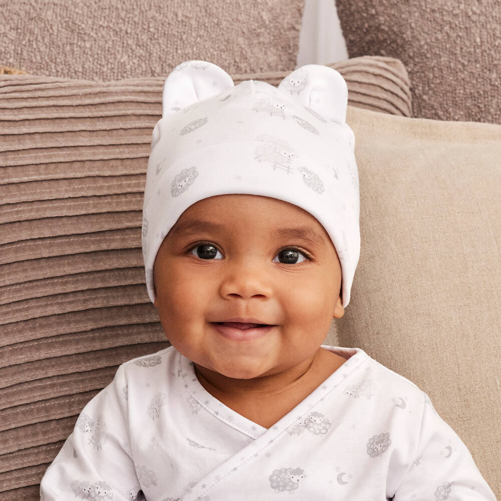 Kissy Kissy-White & Grey Sheepy Print Hat | Childrensalon Outlet
