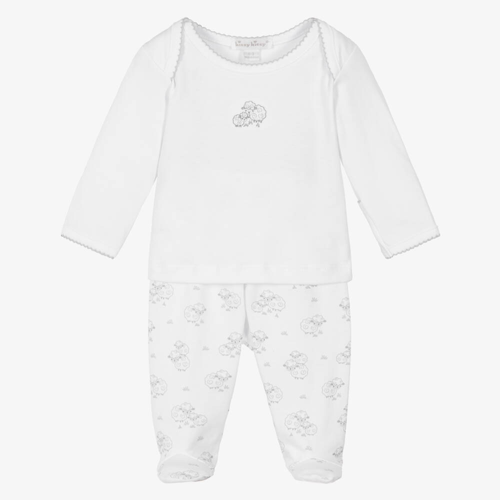 Kissy Kissy-White & Grey Sweet Sheep Pima Cotton 2 Piece Babygrow | Childrensalon Outlet