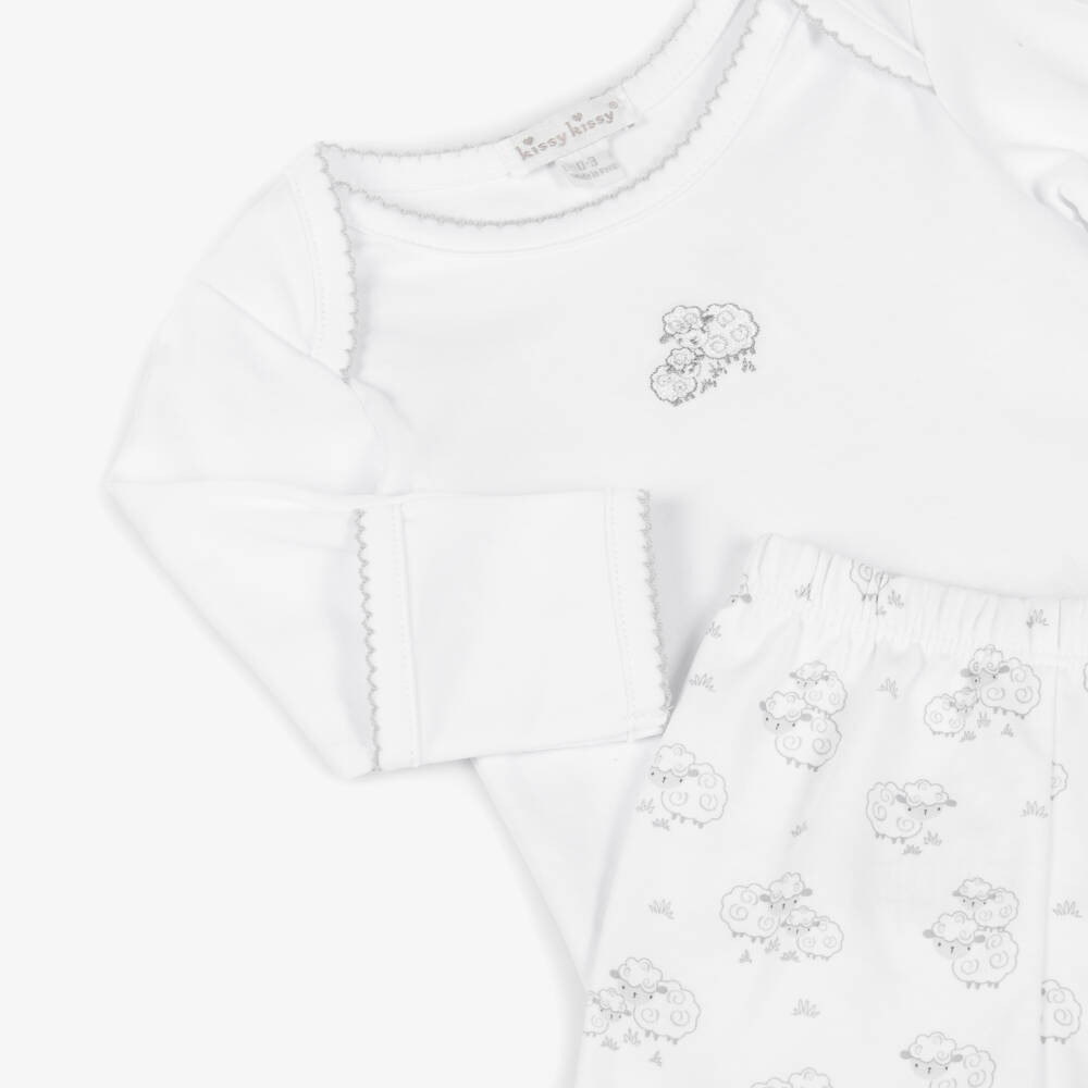 Kissy Kissy-White & Grey Sweet Sheep Pima Cotton 2 Piece Babygrow | Childrensalon Outlet
