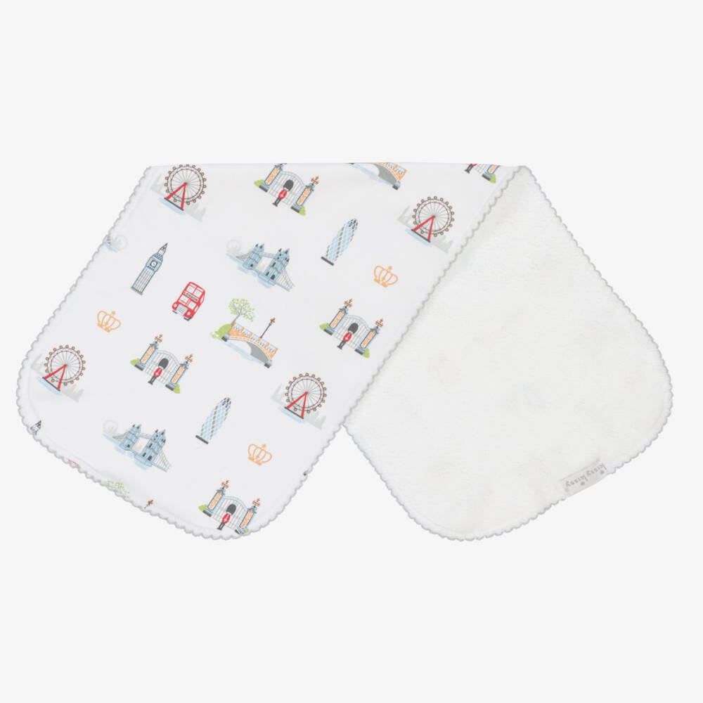 Kissy Kissy-White London Getaway Burping Cloth (48cm) | Childrensalon Outlet